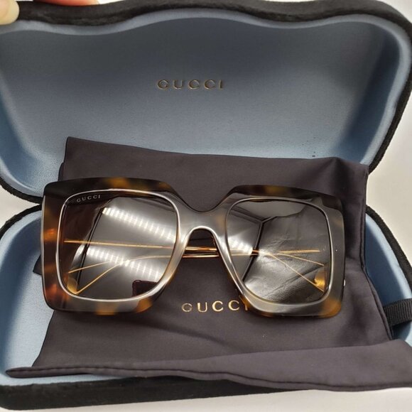 Gucci Havana Gold Brown Square Ladies Sunglasses - Picture 3 of 14